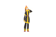 Woman Fireman in Uniform and