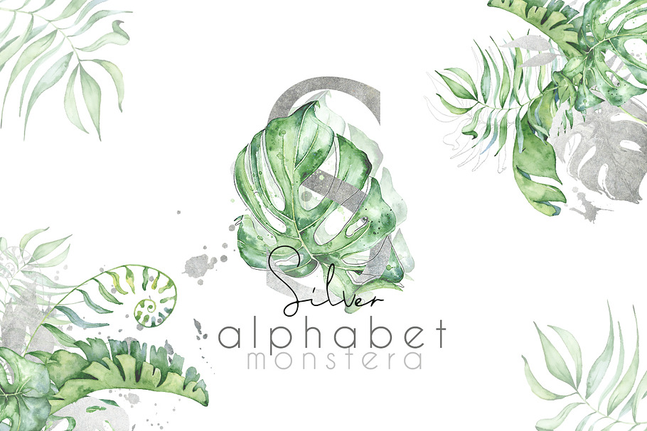 Silver Monstera - tropical alphabet in Objects - product preview 8