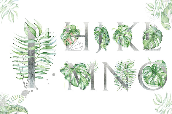 Silver Monstera - tropical alphabet in Objects - product preview 2