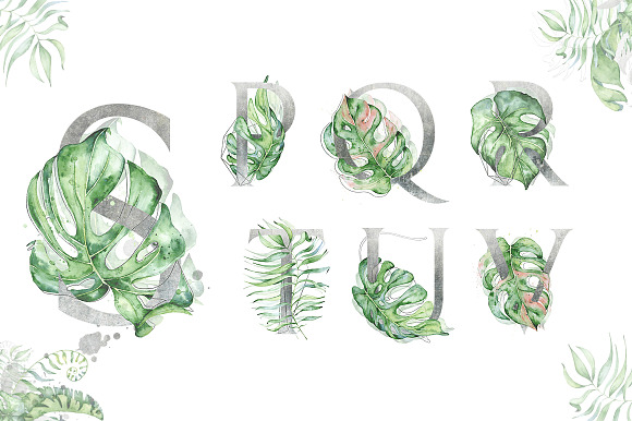 Silver Monstera - tropical alphabet in Objects - product preview 3