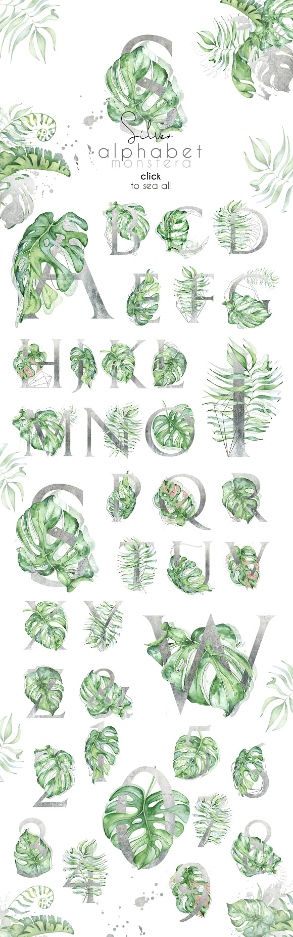 Silver Monstera - tropical alphabet in Objects - product preview 6
