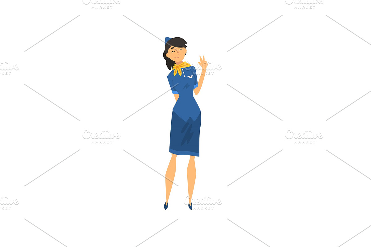 Smiling Stewardess Character in Illustrations - product preview 8