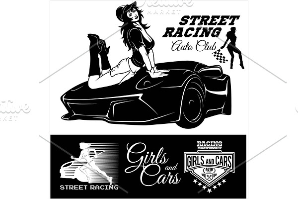 Sexy girl with sport car and street