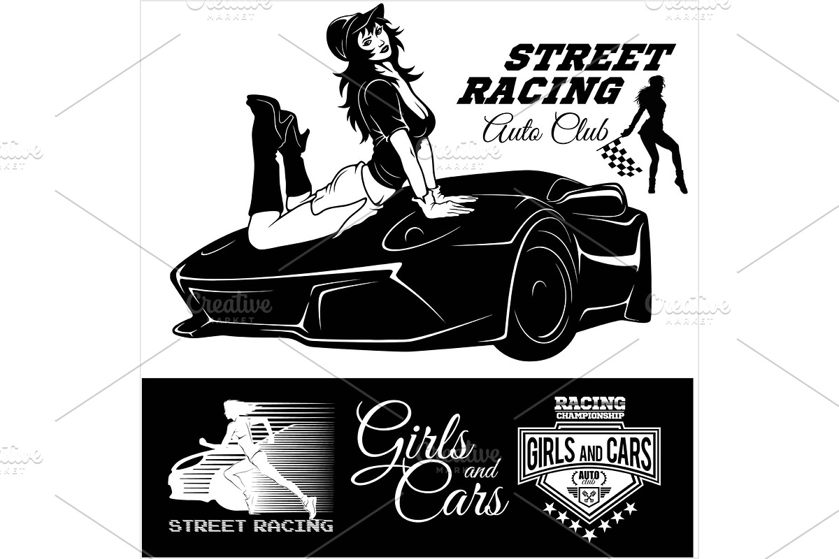 Sexy girl with sport car and street in Illustrations - product preview 8