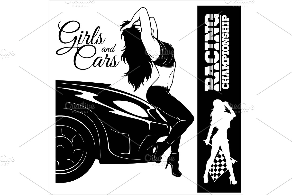 Sexy girl with sport car and street in Illustrations - product preview 8