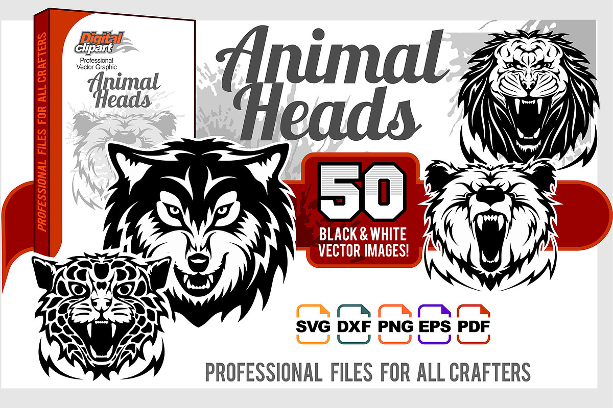 Head Animals - set 50 img in Illustrations - product preview 8