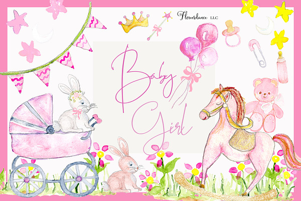 Girl Baby Shower Clipart | Pink Baby