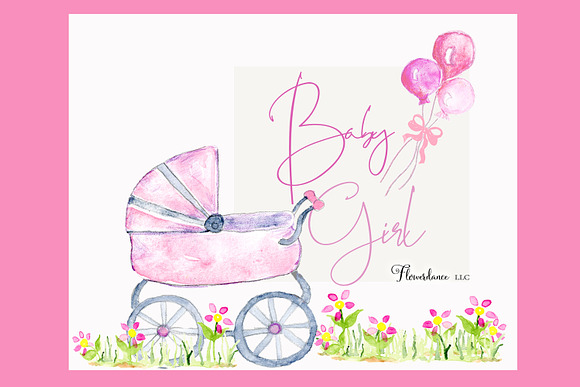 Girl Baby Shower Clipart | Pink Baby in Illustrations - product preview 1