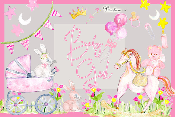 Girl Baby Shower Clipart | Pink Baby in Illustrations - product preview 2
