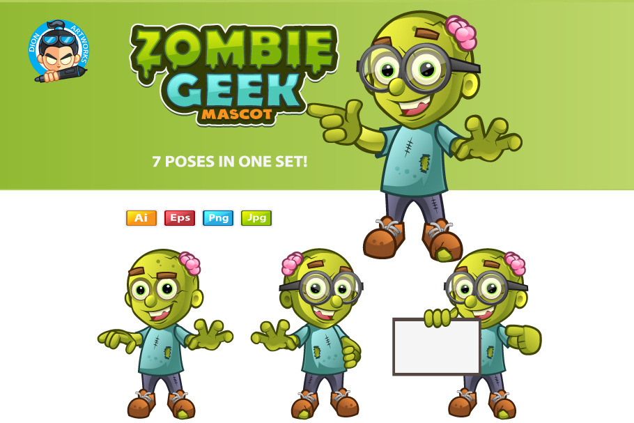 Zombie Geek Mascot in Illustrations - product preview 8