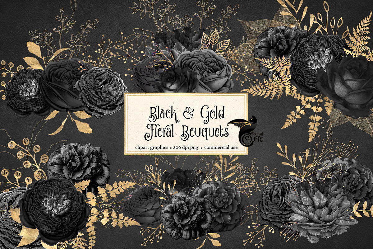 Black and Gold Floral Bouquets in Illustrations - product preview 8
