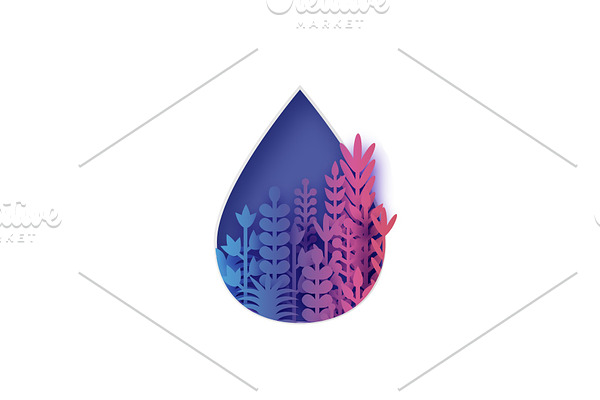 Colorful water drop with paper cut