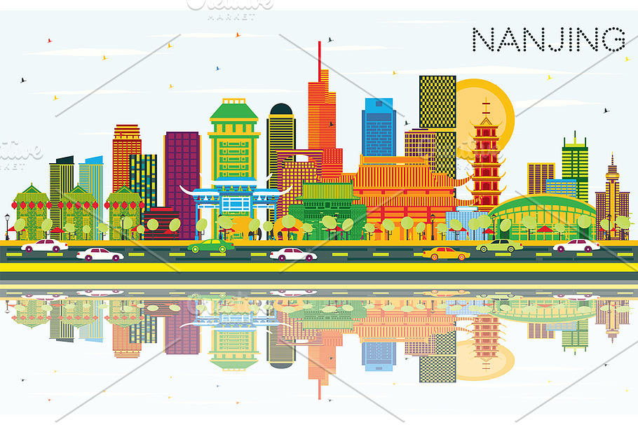 Nanjing China City Skyline  in Illustrations - product preview 8
