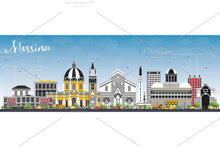 Messina Sicily Italy City Skyline  in Illustrations - product preview 8