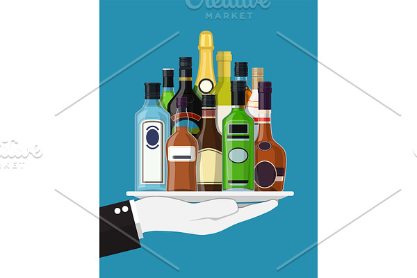 Alcohol drinks collection in tray of