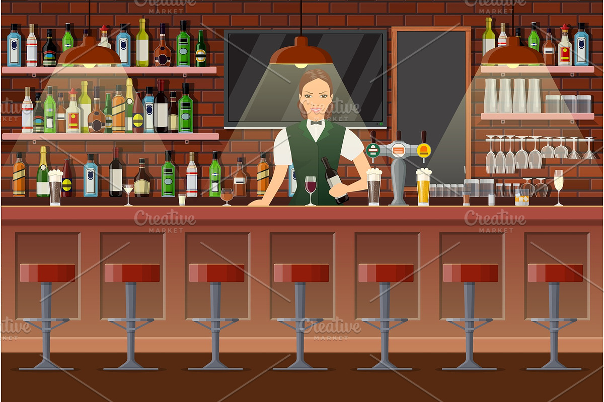 Interior of pub, cafe or bar. in Illustrations - product preview 8