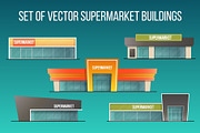 Set of supermarket buildings.