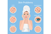 Woman facial skin problems.