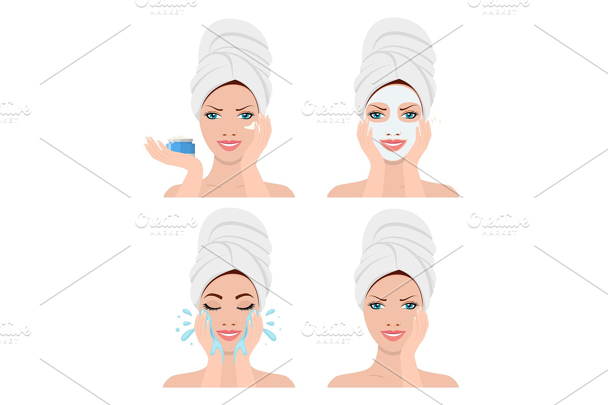 woman showing four steps for washing in Illustrations - product preview 8