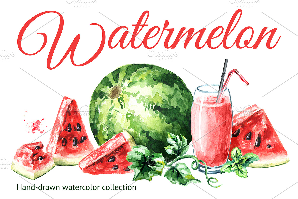 Watermelon. Watercolor collection in Illustrations - product preview 8