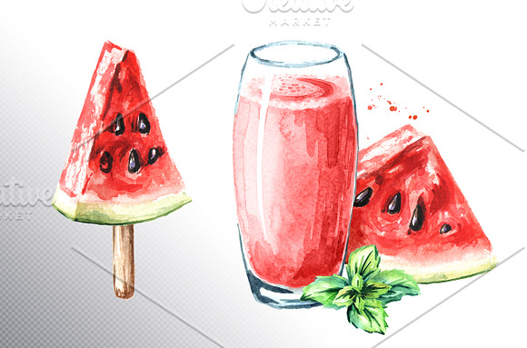 Watermelon. Watercolor collection in Illustrations - product preview 3