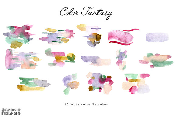 Color Fantasy watercolor strokes  in Illustrations - product preview 2