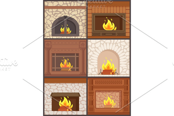 Fireplace Wooden and Stone Paved