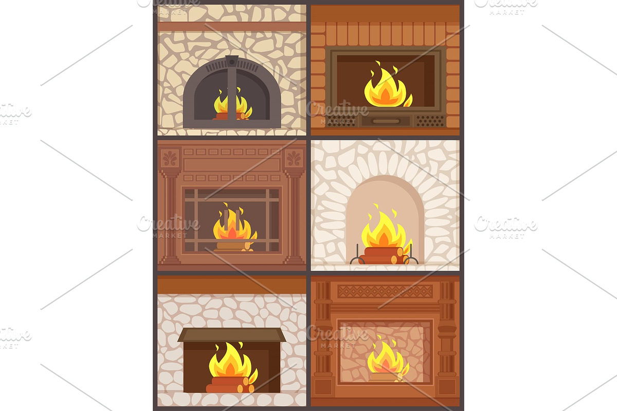 Fireplace Wooden and Stone Paved in Objects - product preview 8