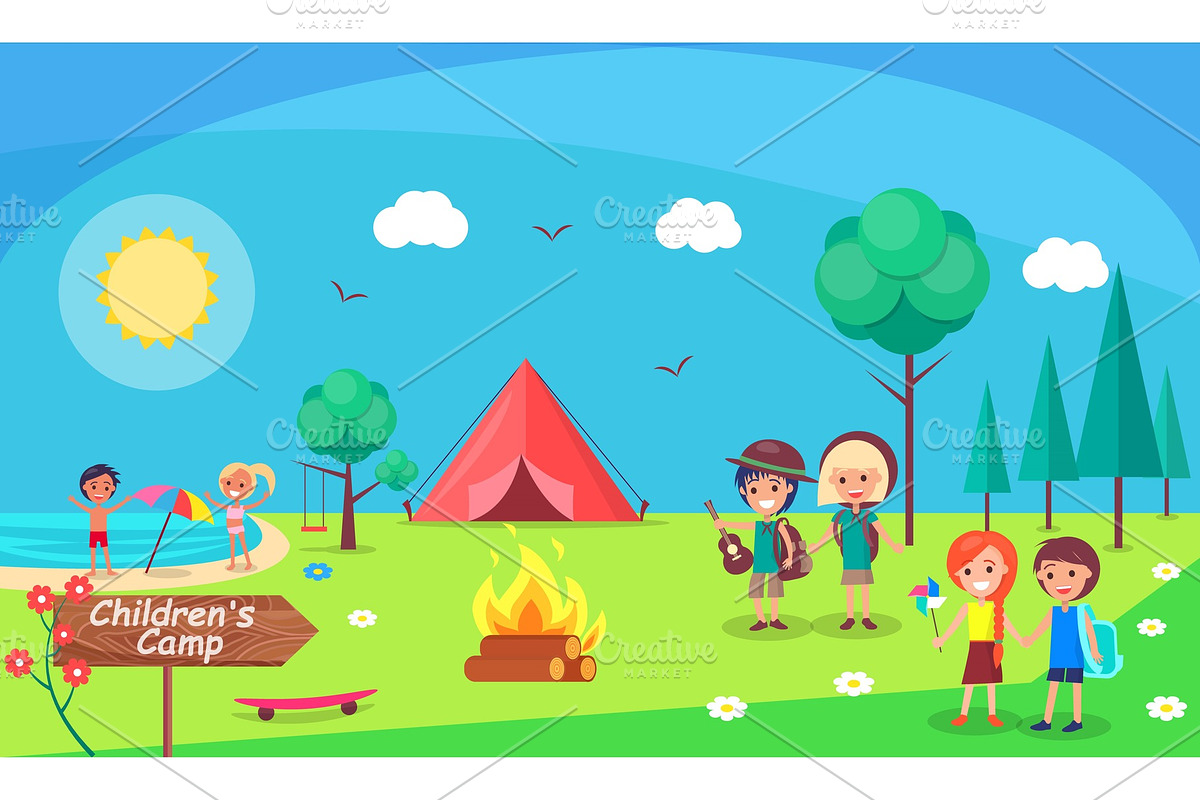 Children Camp Bonfire Nature and in Illustrations - product preview 8
