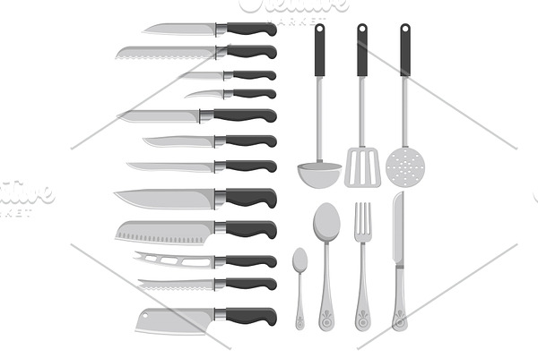 Kitchen Cutlery Knives and Spatula