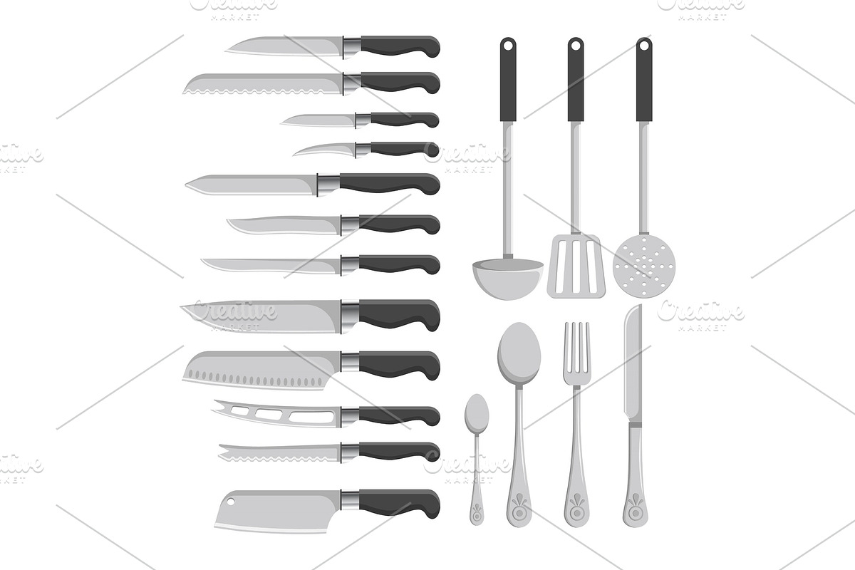 Kitchen Cutlery Knives and Spatula in Illustrations - product preview 8