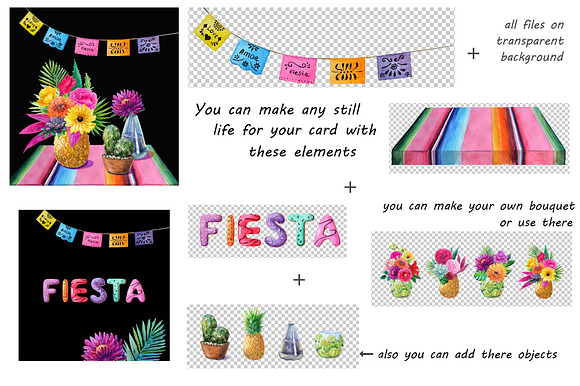 Mexican watercolor flowers.Fiesta. in Illustrations - product preview 1