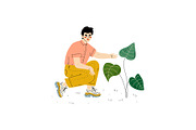 Young Man Cultivating Plant, Guy