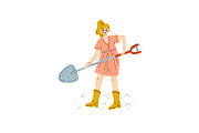 Girl Working with Shovel in Garden