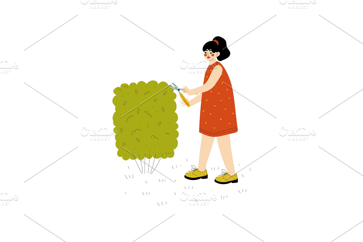 Young Woman Shearing Hedge, Girl in Illustrations - product preview 8