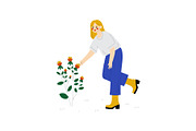 Young Woman Cultivating Plant with