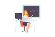 Woman Teacher Character Sitting in