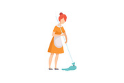 Housemaid Mopping Floor, Housewife
