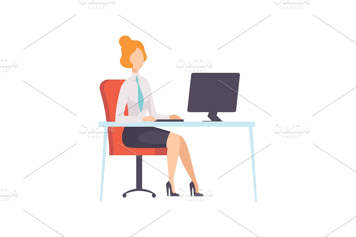 Businesswoman Working with Computer in Illustrations - product preview 8