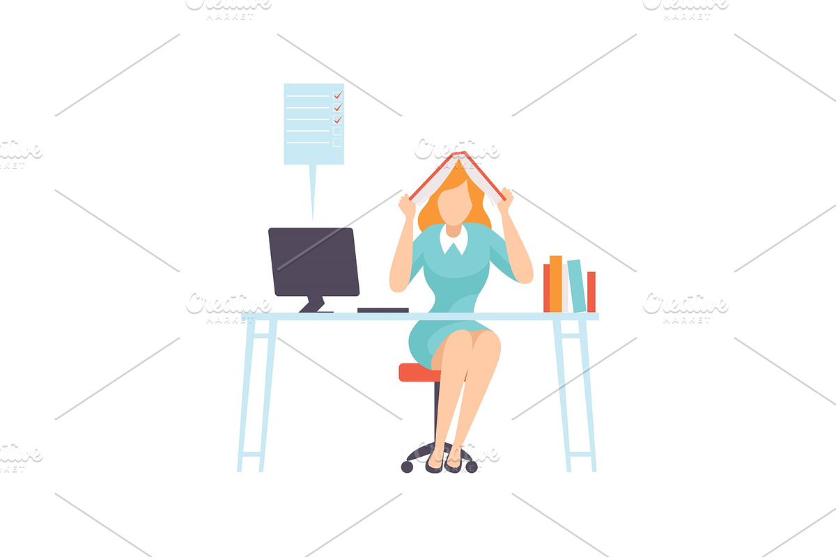 Overworked Businesswoman Seating in in Illustrations - product preview 8
