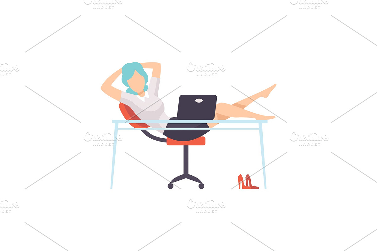 Businesswoman Resting at Computer in Illustrations - product preview 8