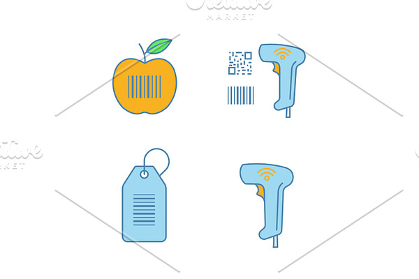 Barcodes color icons set
