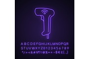 Wireless barcode scanning neon icon