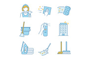 Cleaning service color icons set