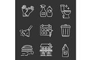 Cleaning service chalk icons set