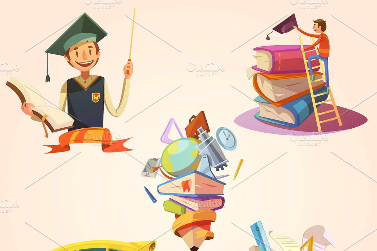 Education cartoon retro set in Icons - product preview 8