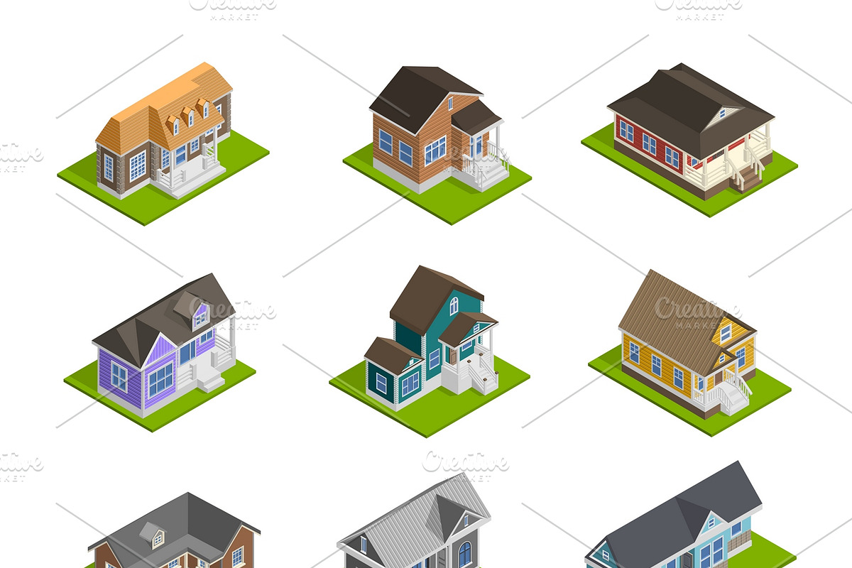 Town houses isometric set in Icons - product preview 8