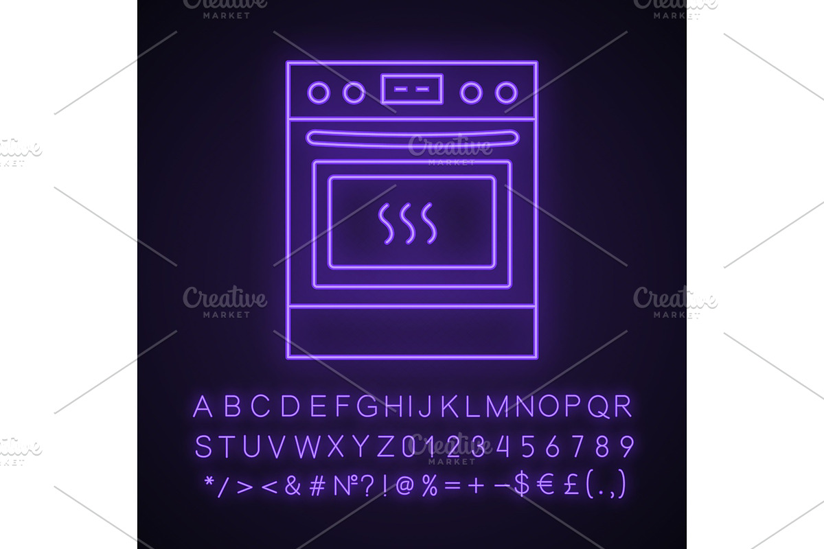 Kitchen stove neon light icon in Icons - product preview 8