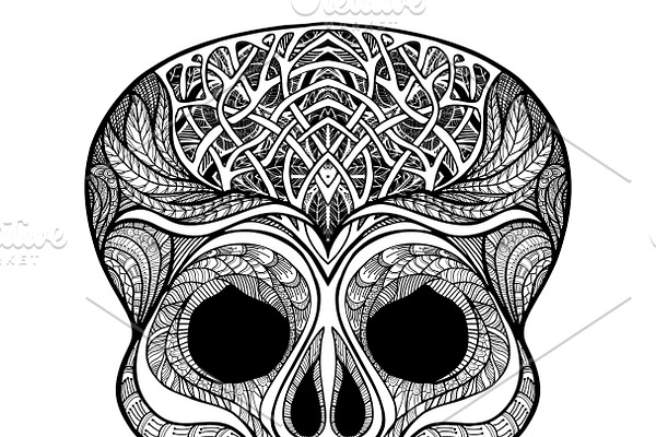 Decorative skull black doodle icon