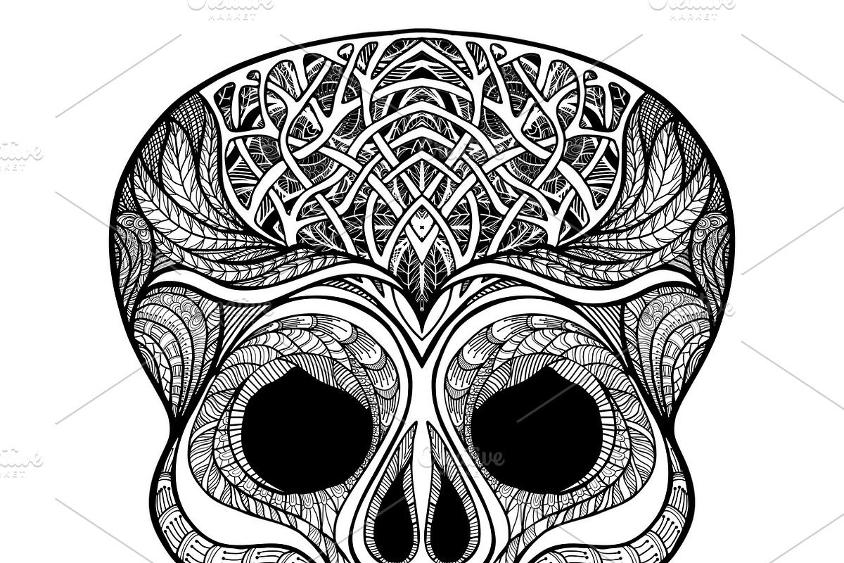 Decorative skull black doodle icon in Illustrations - product preview 8